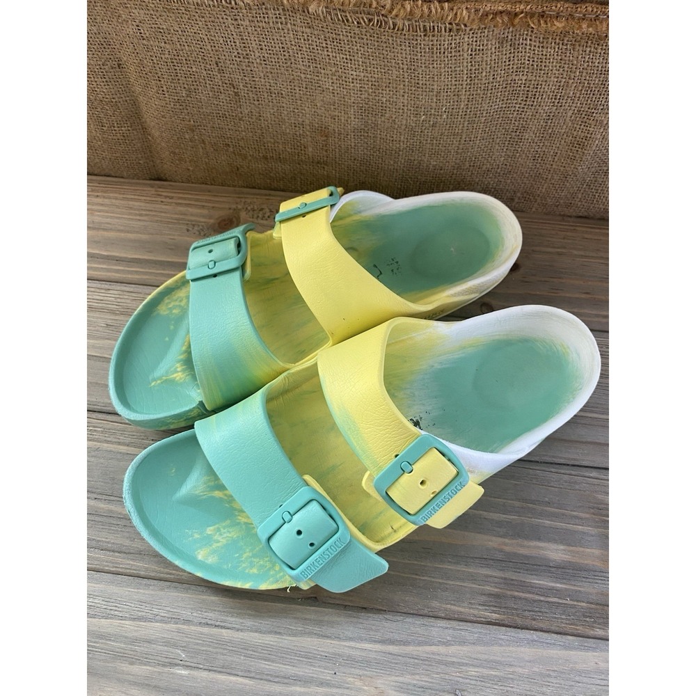 Birkenstock Yellow Green Tie Dye Arizona Eva Buckle Sandal Womens Size 10 - Picture 2 of 5